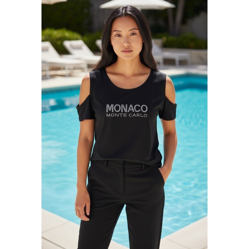 Fantasy Styled in France Cold Shoulder Monoco Monte Carlo Rhinestone Top